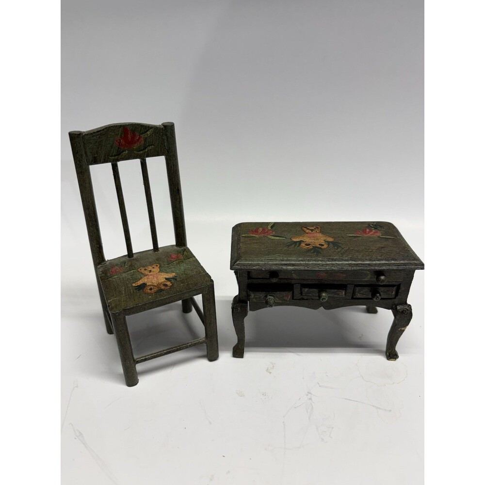 Russ Berrie Bears‎ From The Past Antique Miniature Furniture Buffet Table Chair